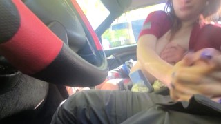 Miniatura filmu Public hand job! Risky!!! She swallows up all the cum!