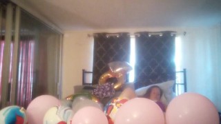 Miniatura filmu Milf with extreme long hair popping balloons and smoking cigarettes while filming up her own skirt