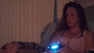 Miniatura filmu Lonely Milf With Long Brunette Hair and Big Boobs Smoking Cigarettes and Playing Video Games